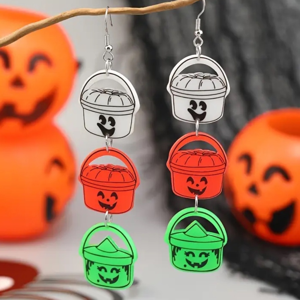 NEW! Vintage McDonald’s Halloween Happy Meal Trick or Treat Bucket Earrings! - Picture 3 of 4